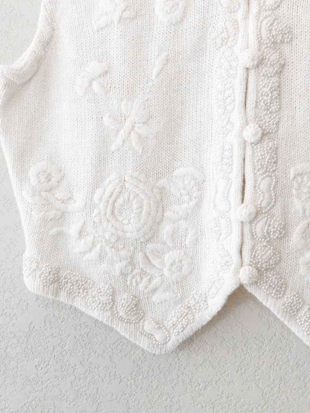Vintage Worthington Beaded Vest L White Embroidered 90s Y2K Boho Cottagecore - Picture 5 of 11